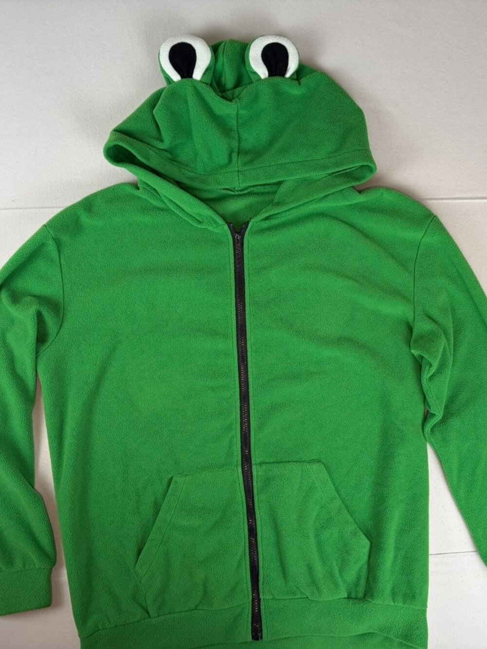 ROMWE Men’s M Green Frog Eye Hoodie Full Zip Fleece Costume Y2K Kawaii